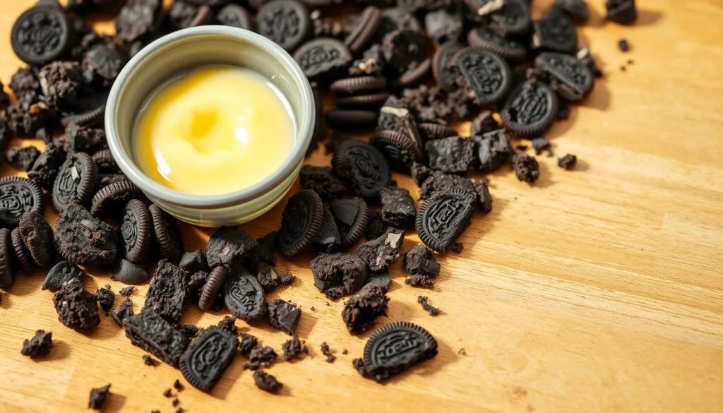 Oreo cookies and melted butter for the crust Oreo cookies and melted butter for the crust