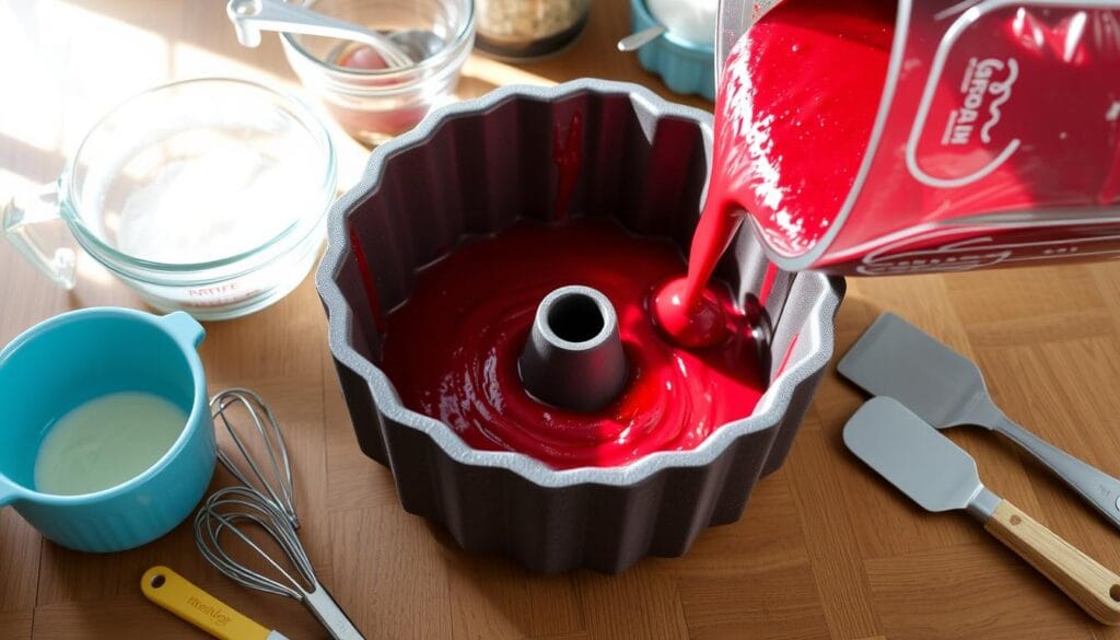 Red Velvet Bundt Cake Pan Preparation