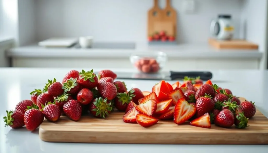 preparing strawberries preparing strawberries